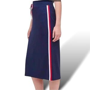 TOMMY HILFIGER Knit Midi Skirt Woman’s XL/EG Navy Blue Drawstring Waistband EUC
